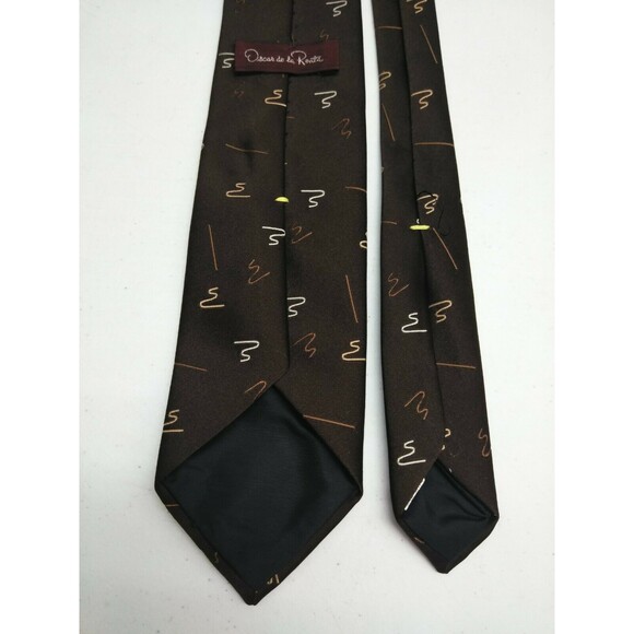 Vtg Lot of 2 Oscar de La Renta Silk Necktie Tie Mens Geometric Red Brown Draws - Picture 7 of 11